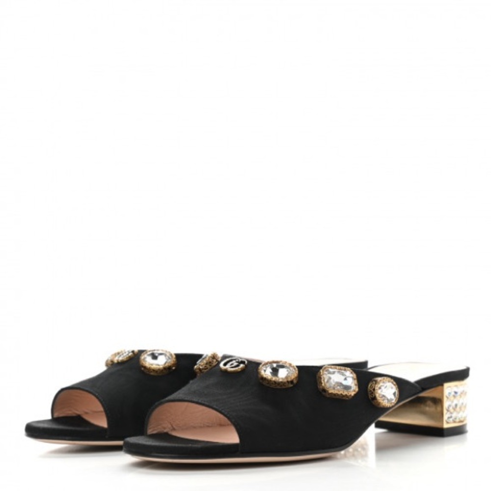 GUCCI MINT CONDITION with tag. Moire Fabric Crystal Embellished Mules 37 Black
